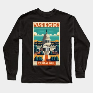 A Vintage Travel Art of Washington DC - US Long Sleeve T-Shirt